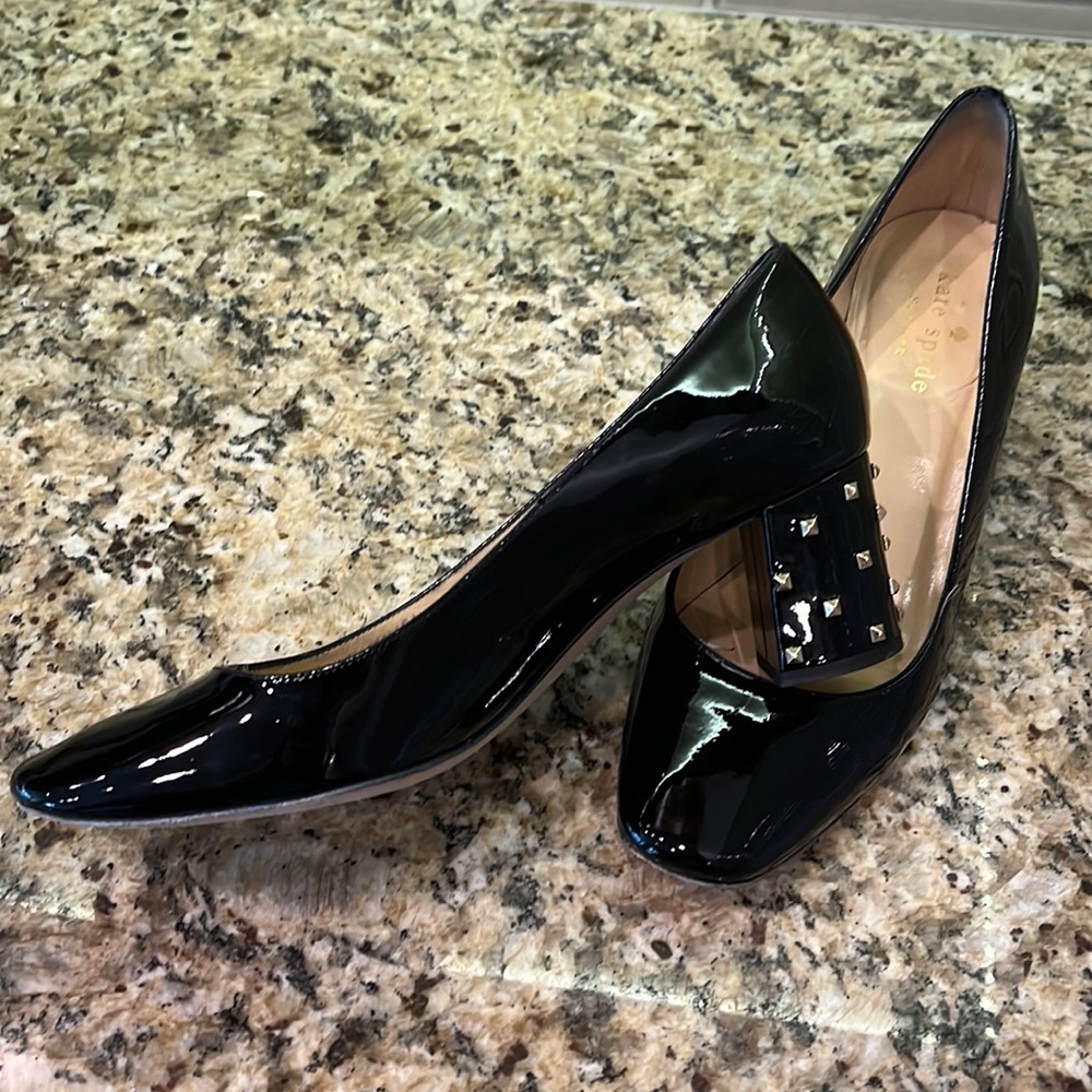 Kate spade Vero Cupio studded heals. Black patent. Sz 6.5 B.  Made in Italy.